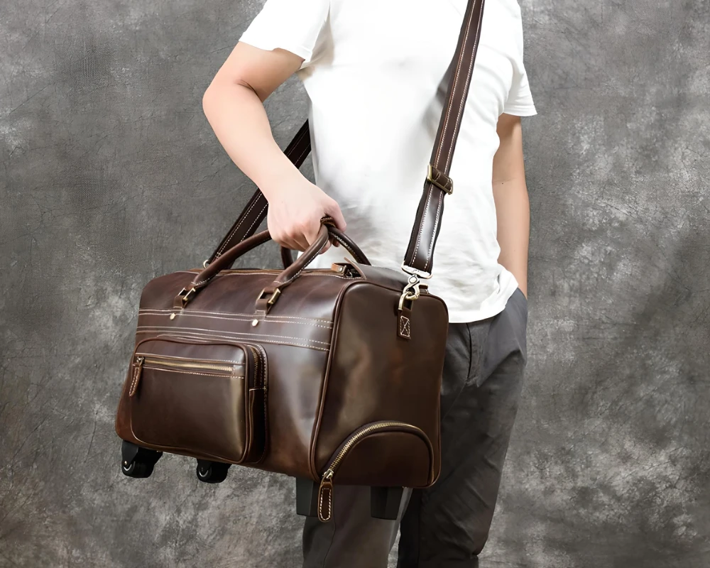 leather carry on with wheels