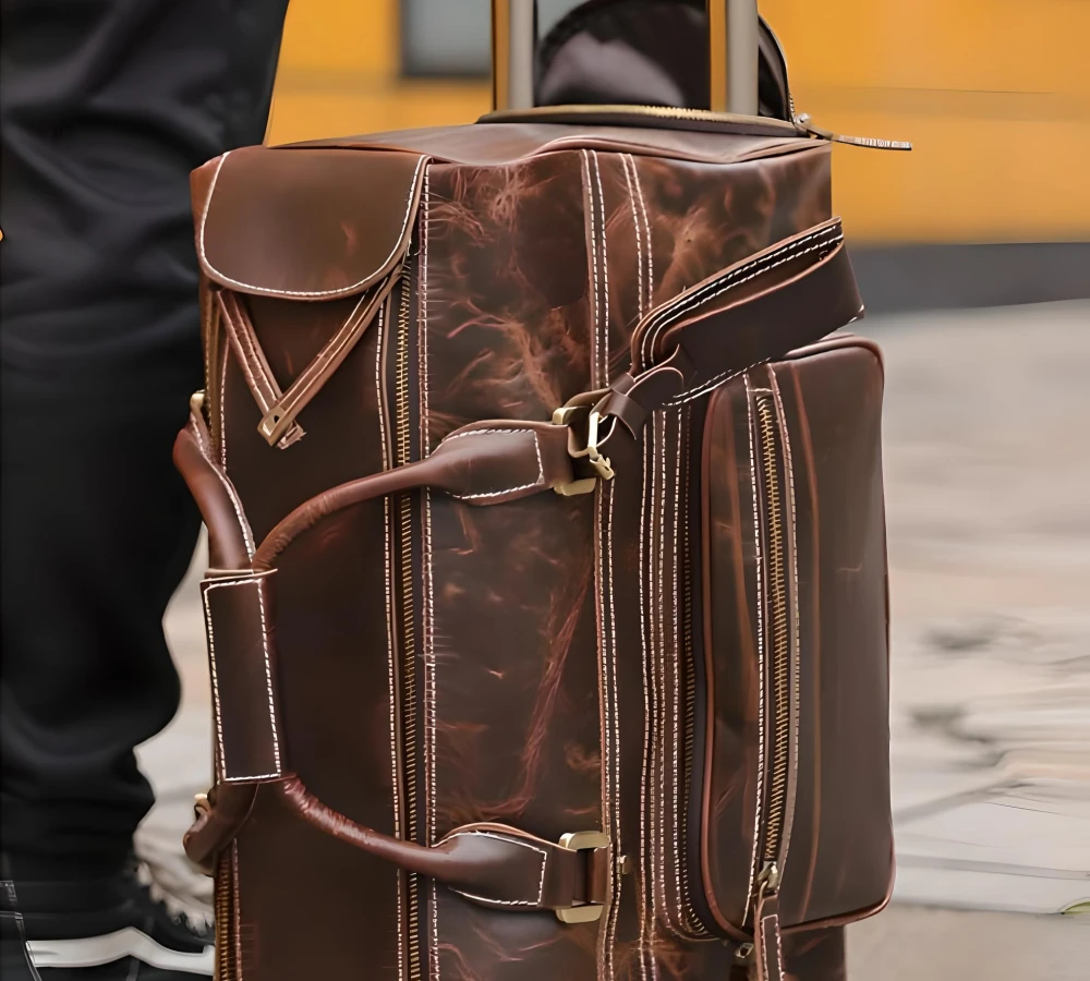 vintage leather carry on bag